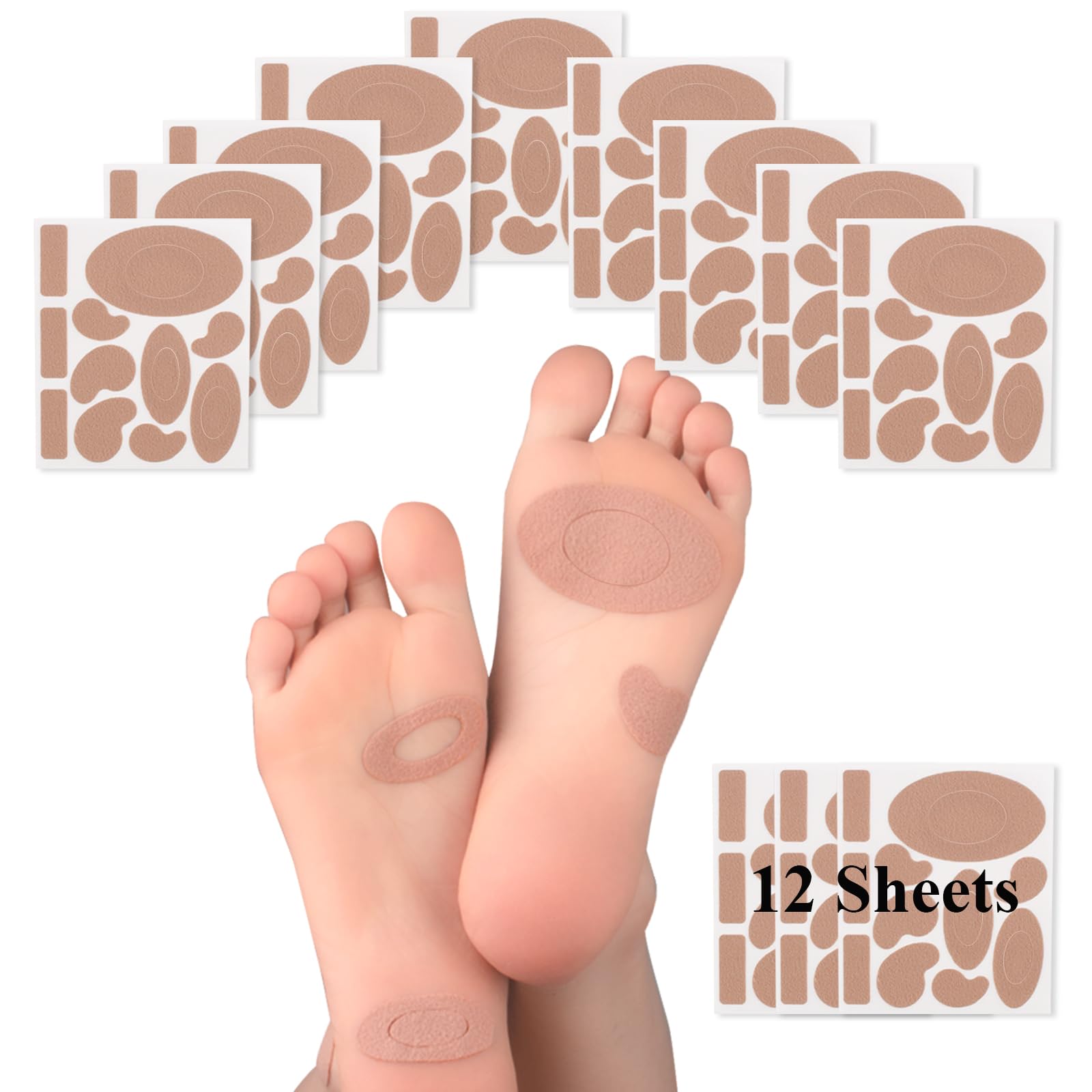 Moleskin for Blisters, Adhesive Moleskin Padding, Moleskin Pads for Feet, Shoes, Toes, Heel | Blister Prevention Tape Patch (12 Sheets - 132 Pieces Total)