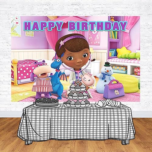 Miniatura 3 de Telón de fondo rosa para fiesta de cumpleaños, fondos de fotos de Doc McStuffins, tema de cumpleaños, baby shower, 59 x 38 pulgadas