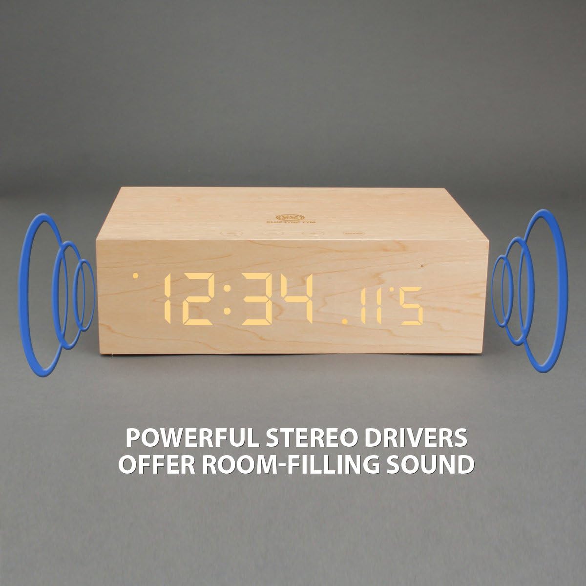 Diagram showing the GOgroove BlueSYNC TYM speaker wirelessly connected to a smartphone via Bluetooth and also connected via AUX cable.
