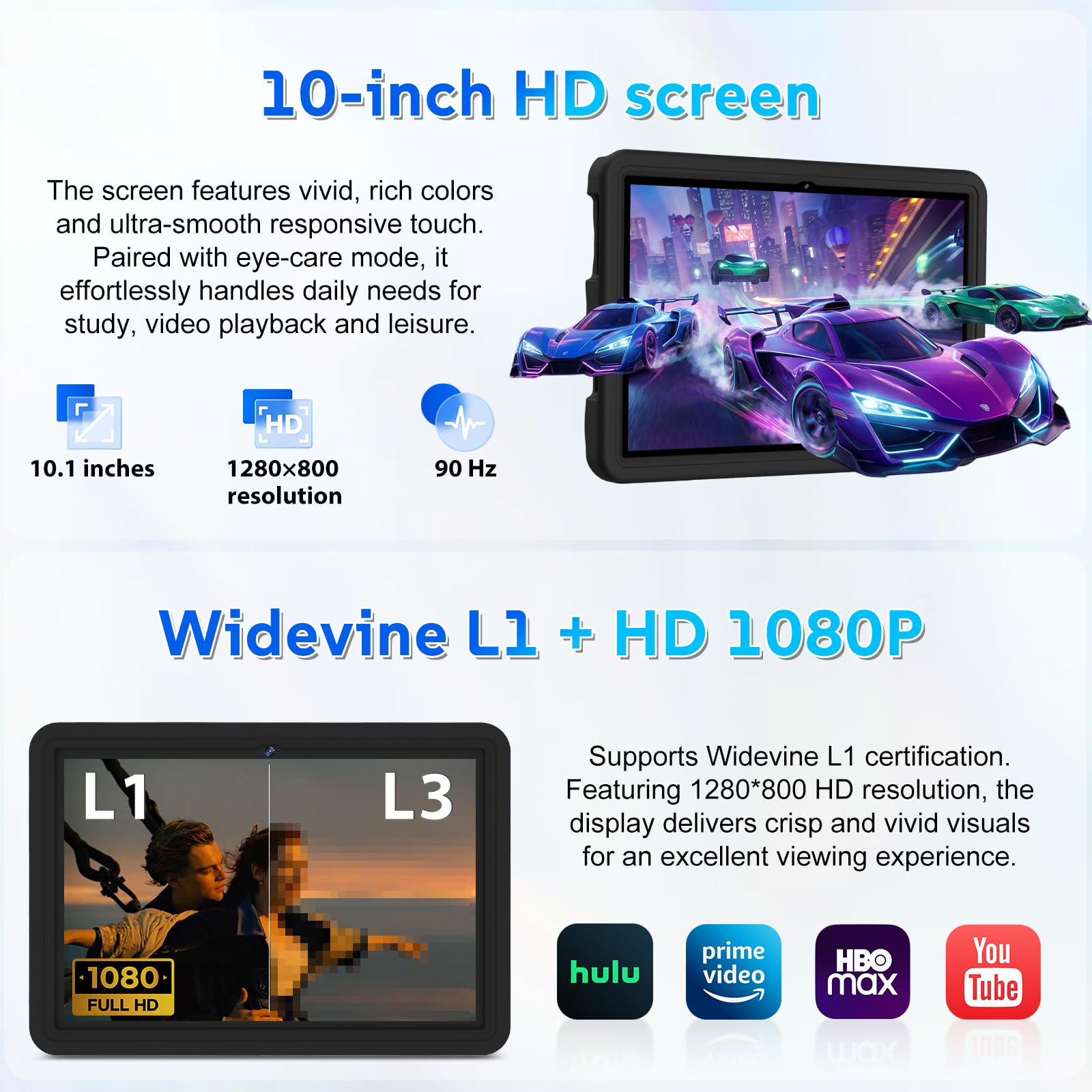 DMOAO Tablet Bambini 10 Pollici Android 15 con 30GB RAM, 5G Wi-Fi 6, 64GB ROM(TF 2TB), Control Parental, Octa-Core, 8MP+5MP, 6000mAh, Custodia Protettiva EVA + Supporto Girevole a 360°,Nero