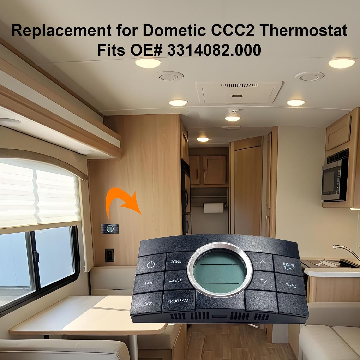 3314082.000 CCC2 Thermostat for RV Fits Dometic AC Series 579/595/6308/520, with 10-Button Digital Display, 12V DC Black