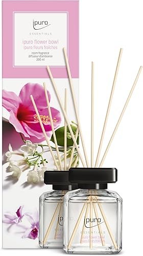 ipuro - Essentials Room Fragrance Flower Bowl 6.8 fl oz Ambientador con fragancia floral, mandarina, bergamota, jazmín, violeta y madera de cedro