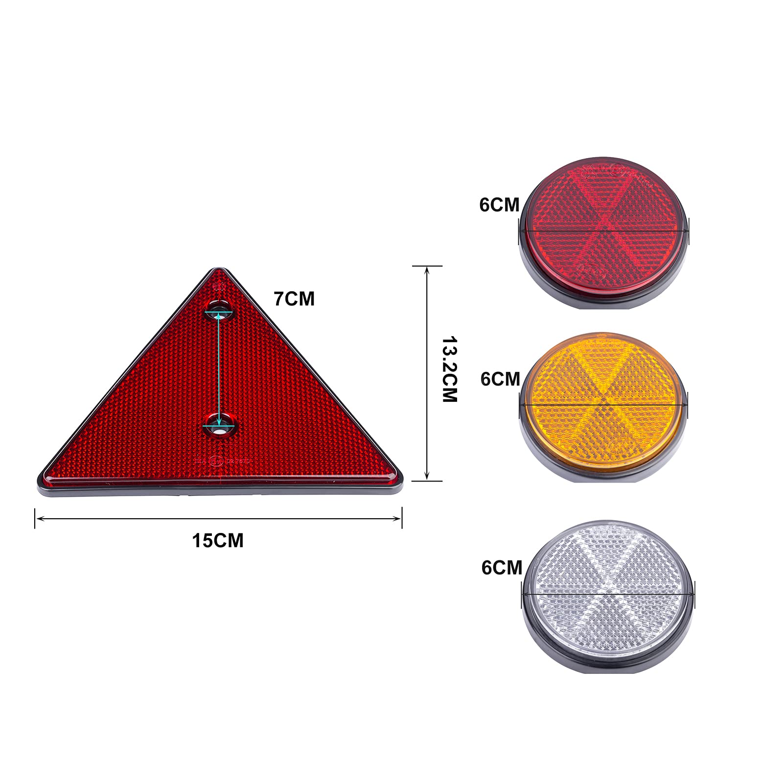 Catarifrangente Rimorchio, 2 x Catarifrangente Triangolare Rosso Fissaggio a Vite, 2 x Rosso 4 x Giallo 2 x Bianco Catarifrangente Autoadesivo Tondi, per Camion Rimorchio RV Caravan