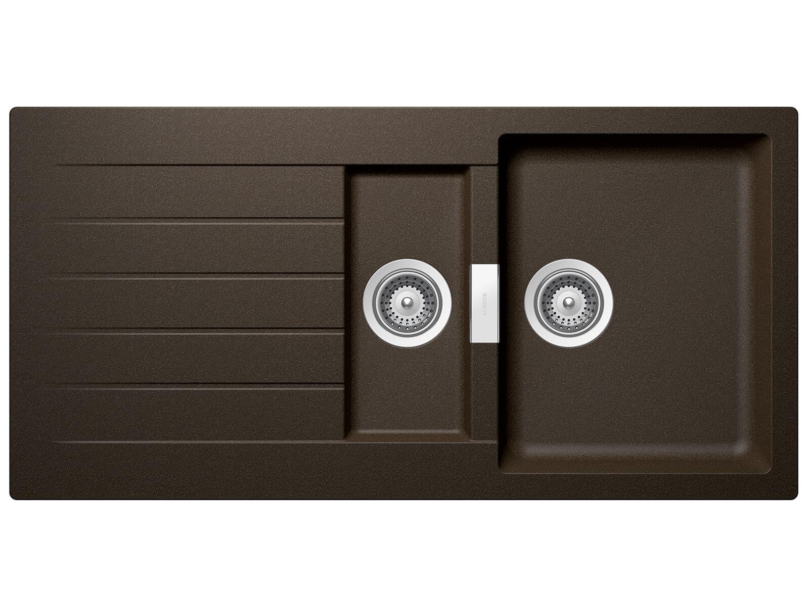 SCHOCK Küchenspüle 100 x 50 cm Signus D-150 Bronze - CRISTADUR braune Granitspüle mit 1 ½ Becken und integrierter Abtropffläche ab 60 cm Unterschrank-Breite