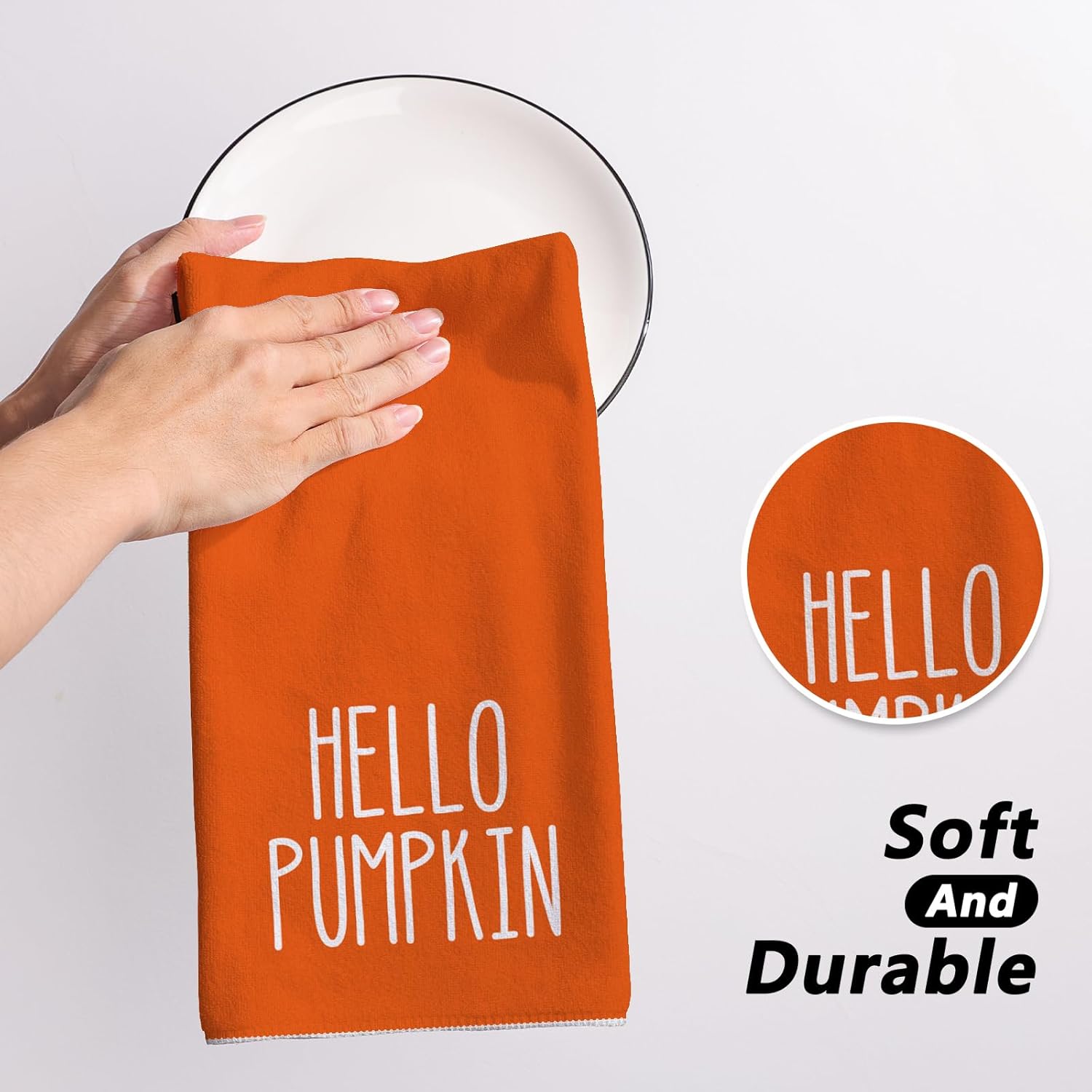 Siilues Fall Kitchen Towels 18x26 Inch Set of 2, Hello Pumpkin Hand Towles Fall Decorations for Home Seasonal Autumn Thanksgiving Kitchen Decor Dishcloth - Image 5