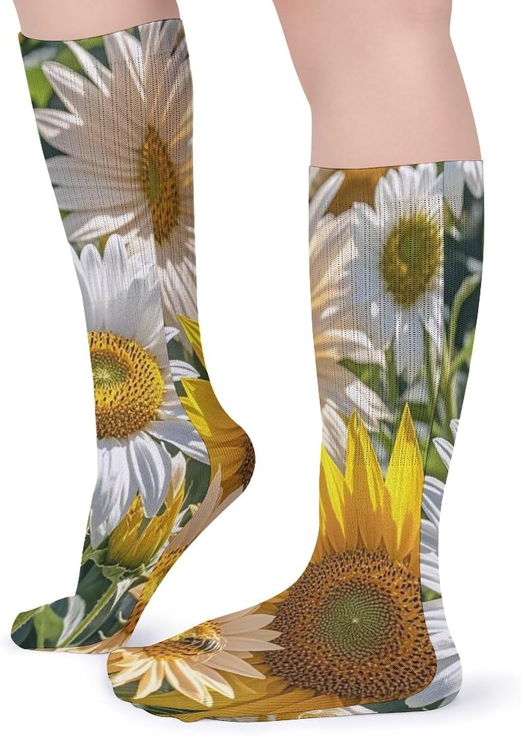 Sunflowers Daisy Rose Flowers Crew Socks Cozy Casual Calf Socks Lightweight Long Work Sock Breathable Athletic Sock for Hiking Sports Running 5 Pairs