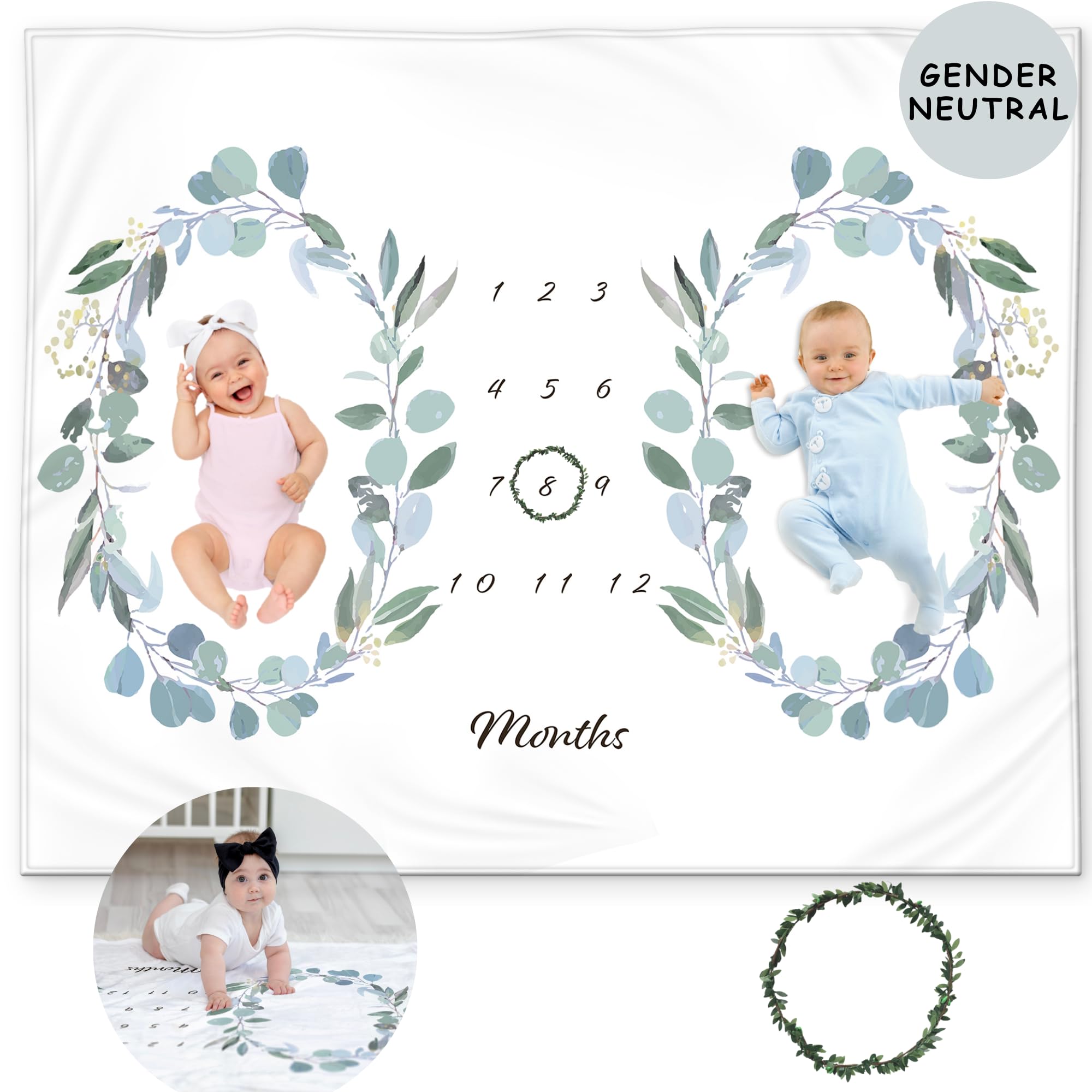 90210 Baby Milestone Blanket - 50x40 Inch Fleece With Bib & Frames, Gender Neutral Photo Prop