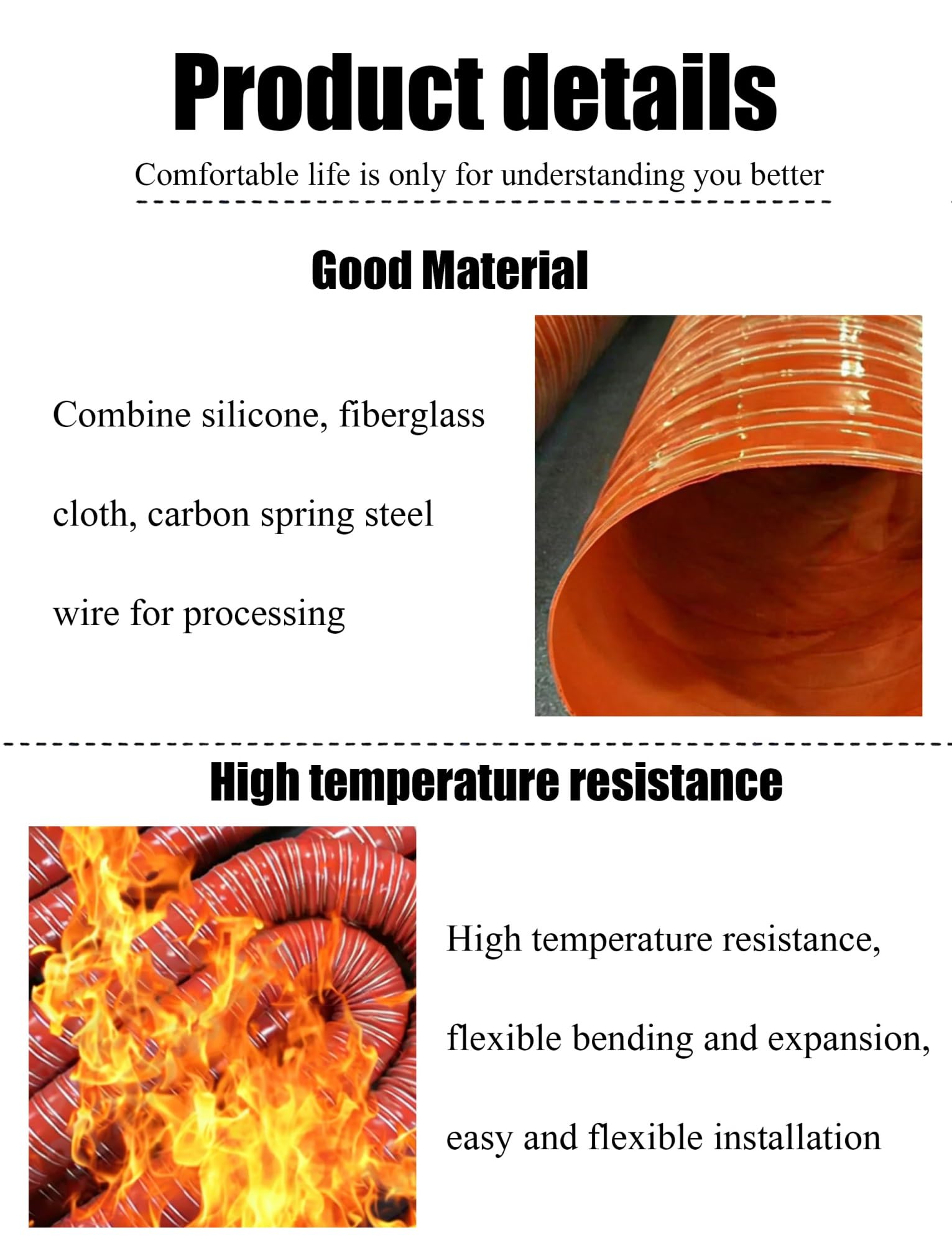 Tubo for canalizzazione in silicone for alte temperature - Condotto flessibile ignifugo in fibra di vetro con rinforzo in filo di acciaio for la ventilazione(6.3cm/2.48in,400cm/157.48in)
