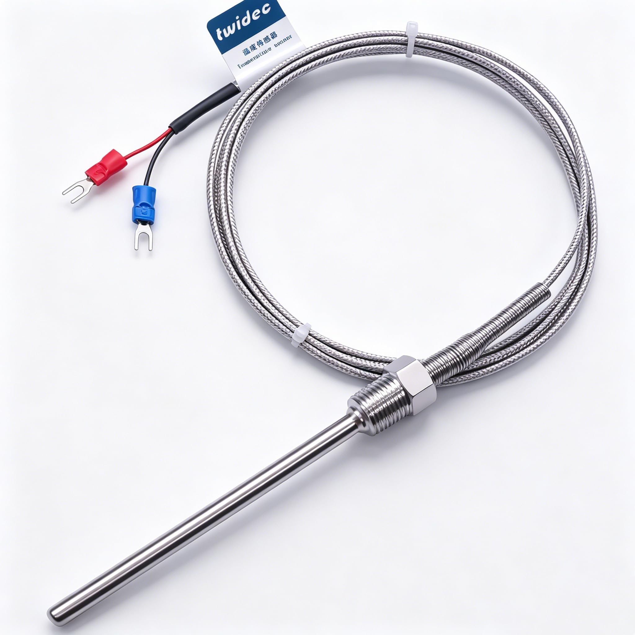 Twidec/2M NPT 1/4" inch (6X100MM) Pipe Thread Temperature Sensor Probe Two Wire Temperature Controller (0~600℃) 304 Stainless Steel K Type Thermocouple MT-205-1/4