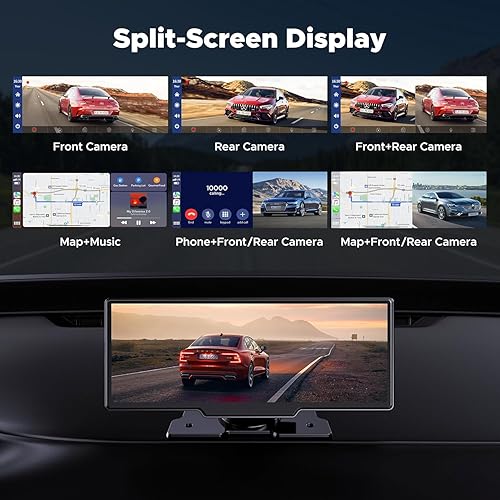 Miniatura 6 de LAMTTO Carplay inalámbrico de 9.26 pulgadas y Android Auto con cámara de tablero de 2.5 K, cámara de respaldo de 1080P, navegación GPS portátil con