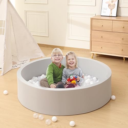 Miniatura 21 de Piscina de pelotas para bebés para niños pequeños, 35.4 x 11.8 pulgadas, piscina de bolas redondas suaves para bebés, corralito de juegos para gris