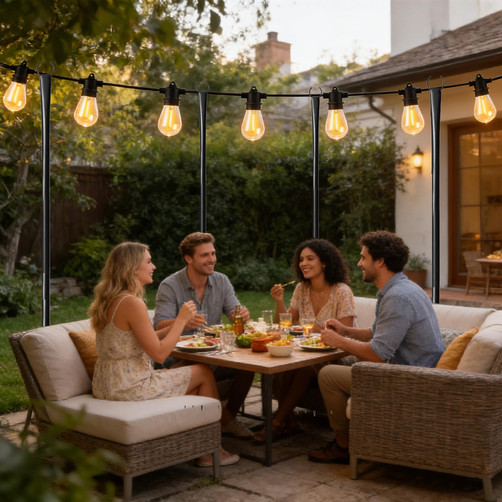 6Pack String Light Poles, 3M/10FT Lichterkettenstangen Lichterkettenmast Außen mit Gabel, Lichterketten Halterung für Draußen, Patio, Deck, Hinterhof, Garten, Party, Hochzeit