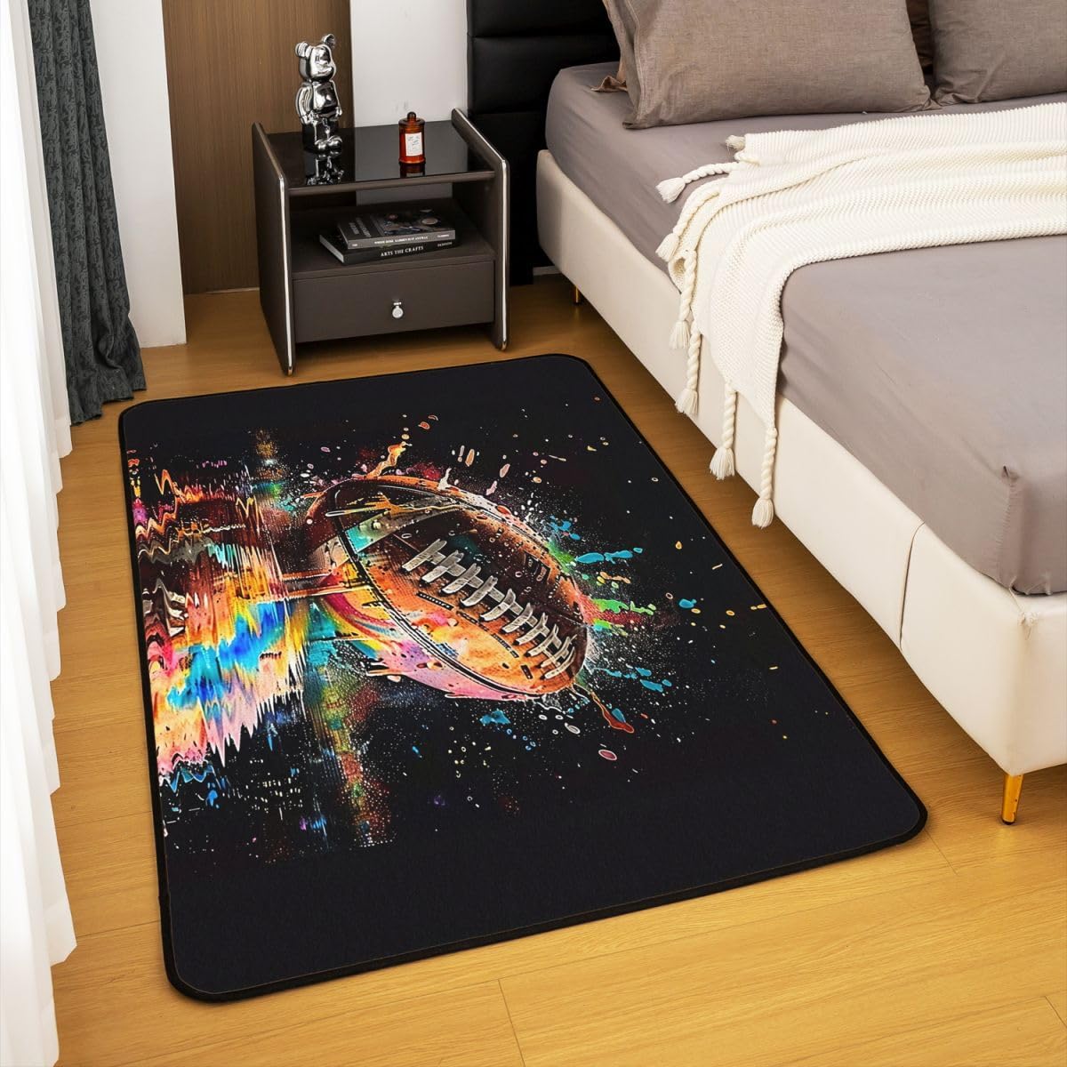 Erosebridal Graffiti Football Area Rug 6'6" X 4'11" Rugby Living Room Rugs Non Slip for Boys Kids Teens Adults Ball Sports Lover Decorative Carpets Hippie Graffiti Indoor Floor Mat