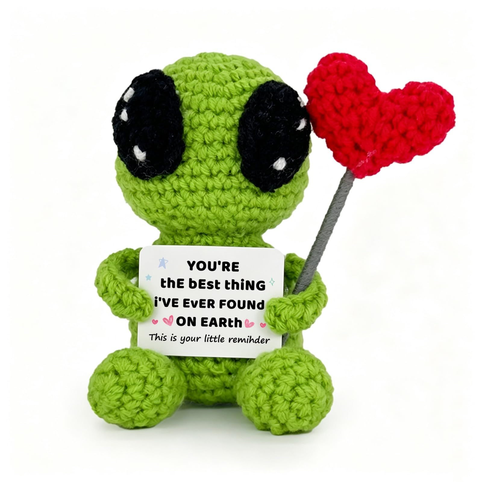 Gifts for Girlfriend, Handmade Crochet Alien with Love Heart & Message Card
