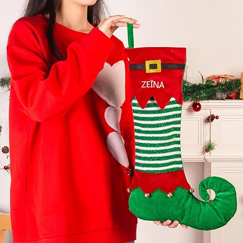 Miniatura 6 de Zeekisfia Medias de Navidad personalizadas con nombre de la familia, calcetines de Navidad de 19 pulgadas para niños, calcetines grandes para