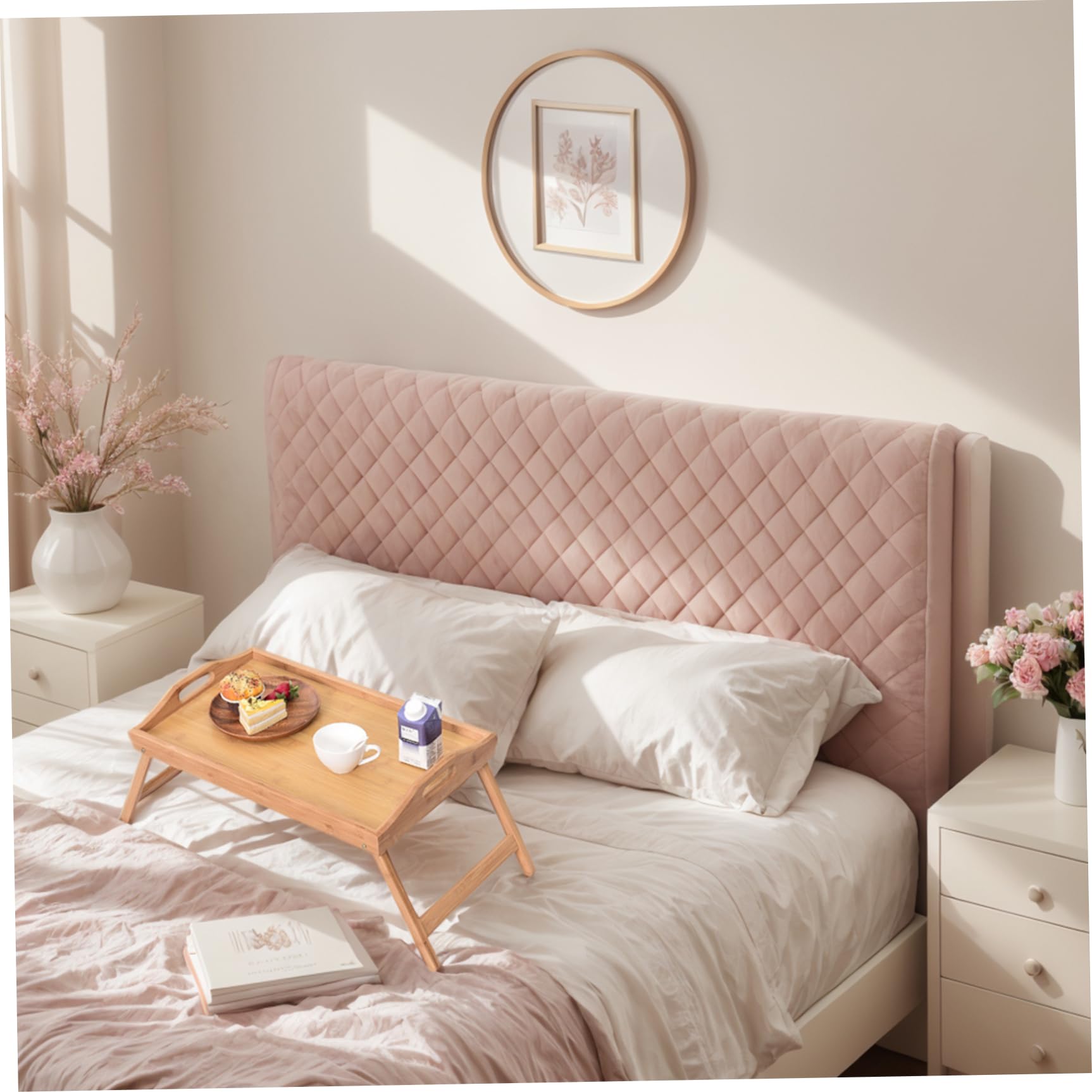 Plateau de lit portable réglable et pliable en bambou – 50 x 30 cm avec poignée pour ordinateur portable de petit déjeuner et service – Idéal pour la maison et les voyages