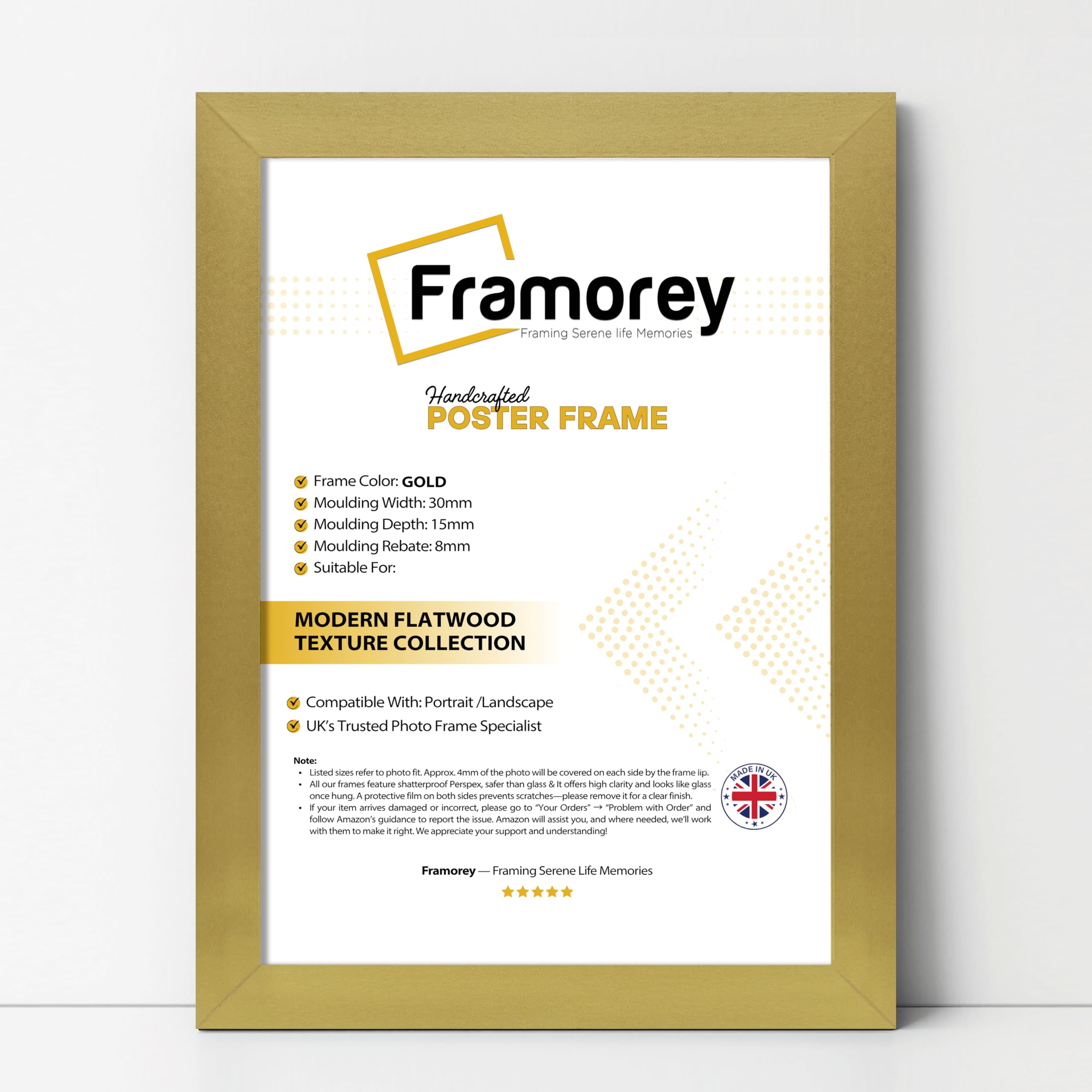 Framorey Modern Flat Picture Frames, Gold Photo Frame 16x12 Inch Size Picture Frame, Collage Photo Frames For Wall Décor, Various Sizes