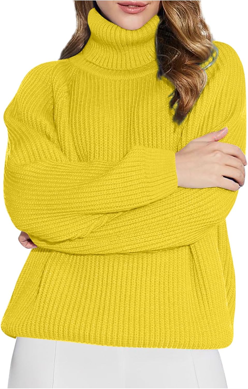 Women's Turtleneck Oversized Sweater Batwing Chunky Pullover Sweater Casual Fall Loose Knit Jumper Top