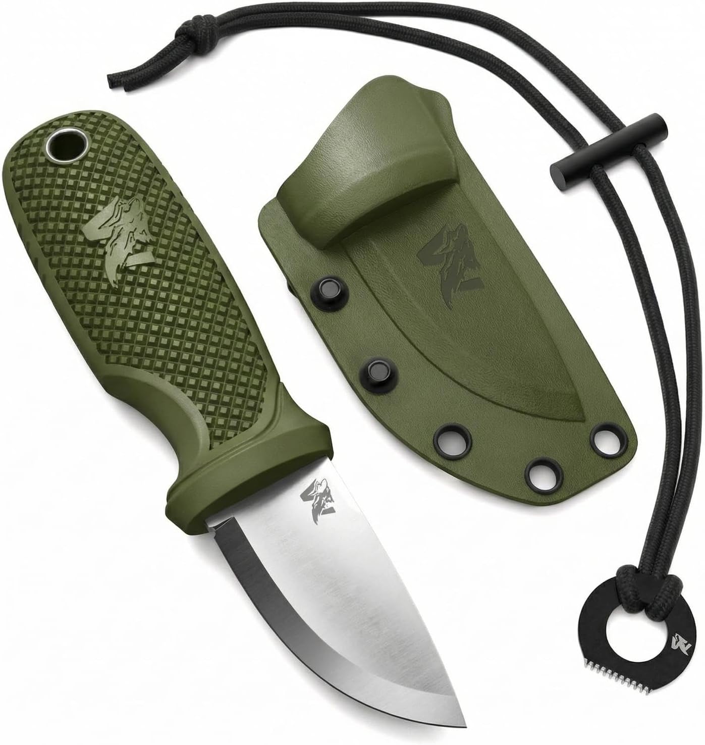ODENWOLF W-MINI 2 - EDC Neck Knife with Sheath and Necklace - Small EDC Fixed Blade Knife Necklace and Belt Clip - Pocket Fixed Blade Knives - Full Tang Neck Knife with Sheath Tactical + Fire Starter