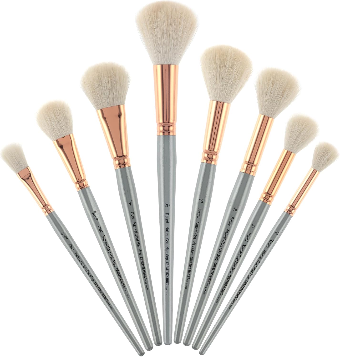 Creative Mark Goat Hair Mop Brush - Set of 2, # 20 Round, Natural Goat Hair for Watercolor, Oil, Acrylic & Makeup Blending – Ultra‑Soft White Hair – Short‑Handle, High‑Absorbency Artist Mop