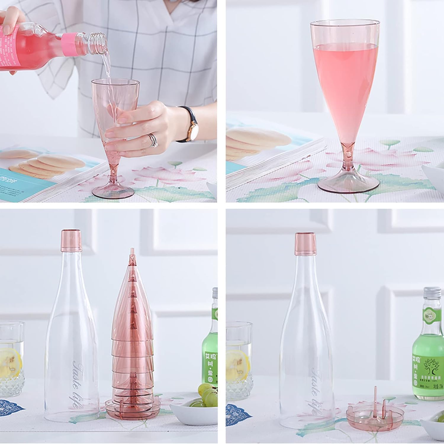 Niralasa Travel Picnic Glass 5PCS Set Folding Style Plastic Champagne Glasses Suitable for Outdoor Reusable Camping Perfect for Party, Wedding, Birthday 3