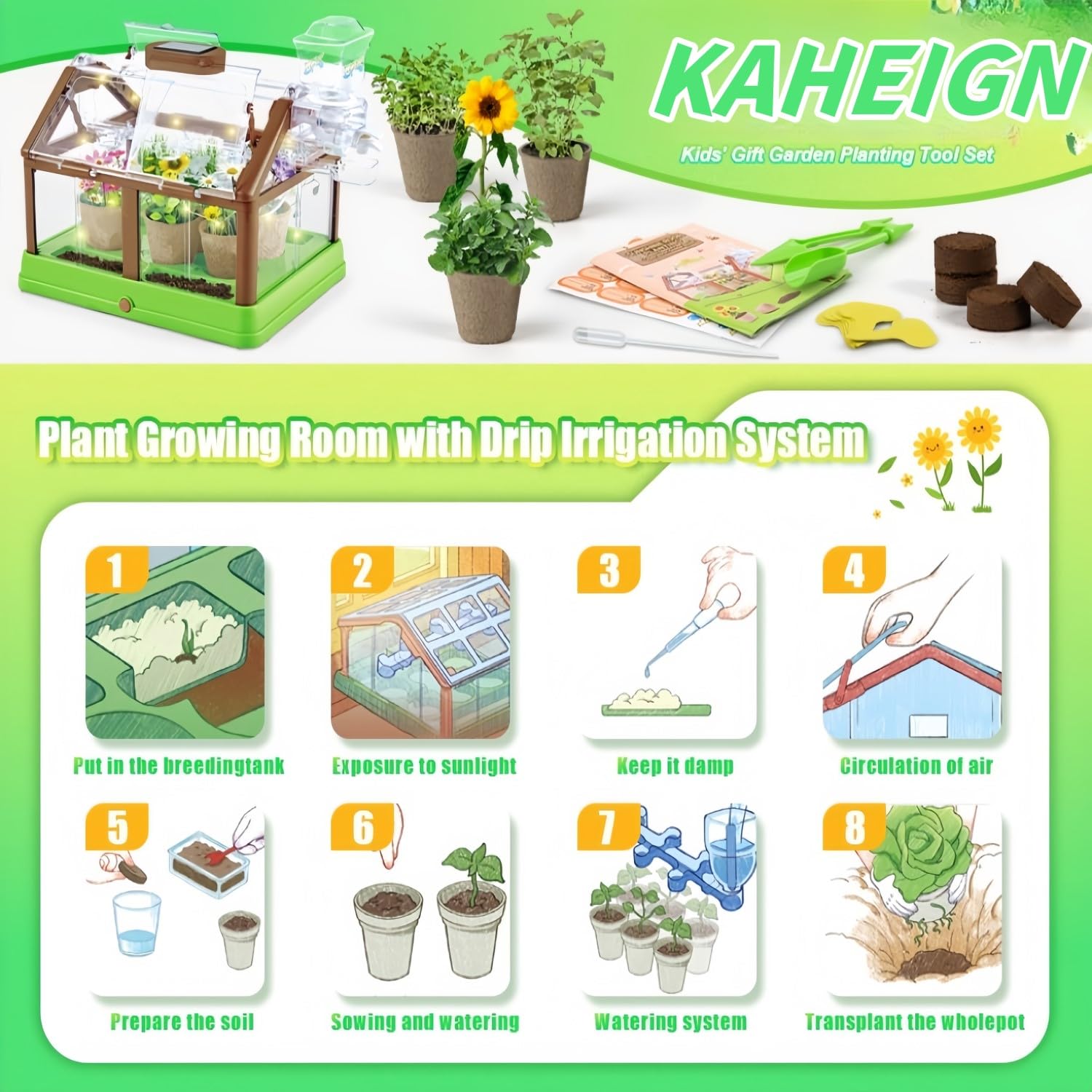 KAHEIGN Kids Plant Growing Kit, Kids Mini Greenhouse Flower Growing Kit with Upgraded Irrigation - Image 3