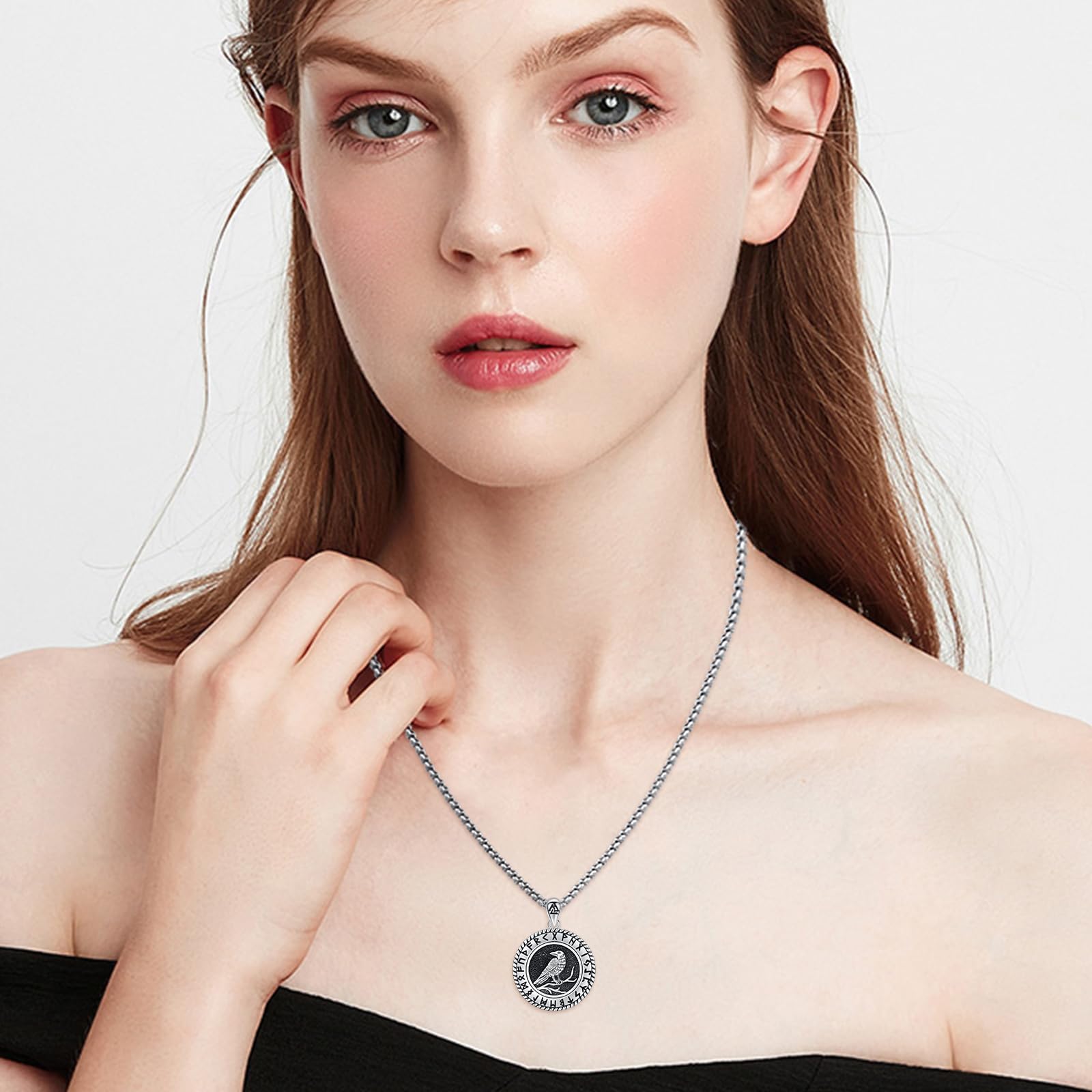 Wikinger Raben Halskette 925 Sterling Silber für Damen und Herren | Odin-Gungnir-Runenschmuck als Schutzamulett, Geschenk zu Geburtstag, Weihnachten, Vatertag und Jahrestag