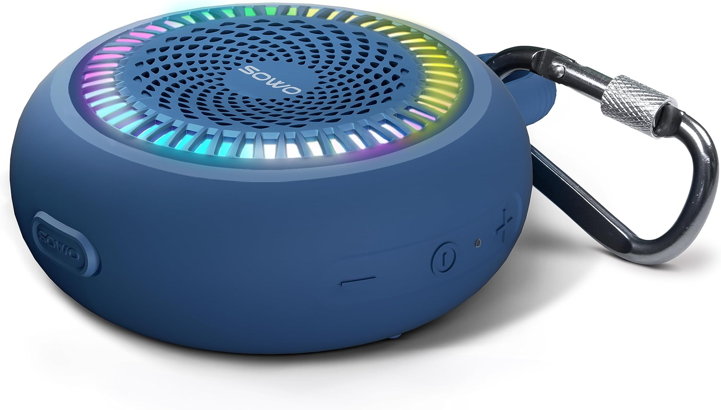 SOWO Shower Bluetooth Speaker Waterproof - Small Portable Wireless Clip Speaker with Louder Volume and Powerful Bass - Colorful Lights and 10H Playtime - Lightweight for Camping,Kayak,Boat - Blue