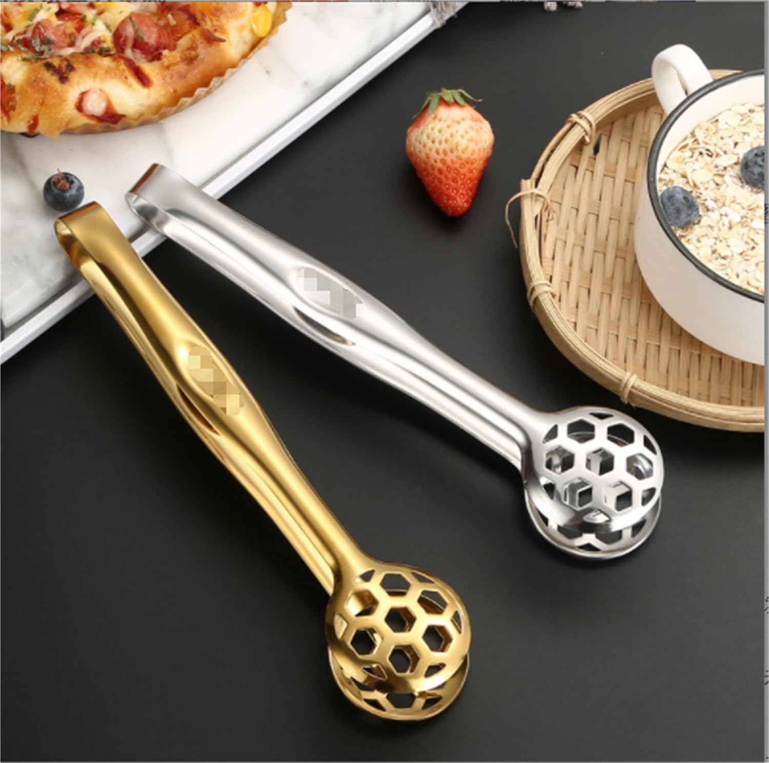 Tongs for Cooking, Spherical Stainless Steel Grill Clips Bread Clips are Suitable for Cooking Buffet Barbecue Kitchen Utensils Tongs for Food(Silver)