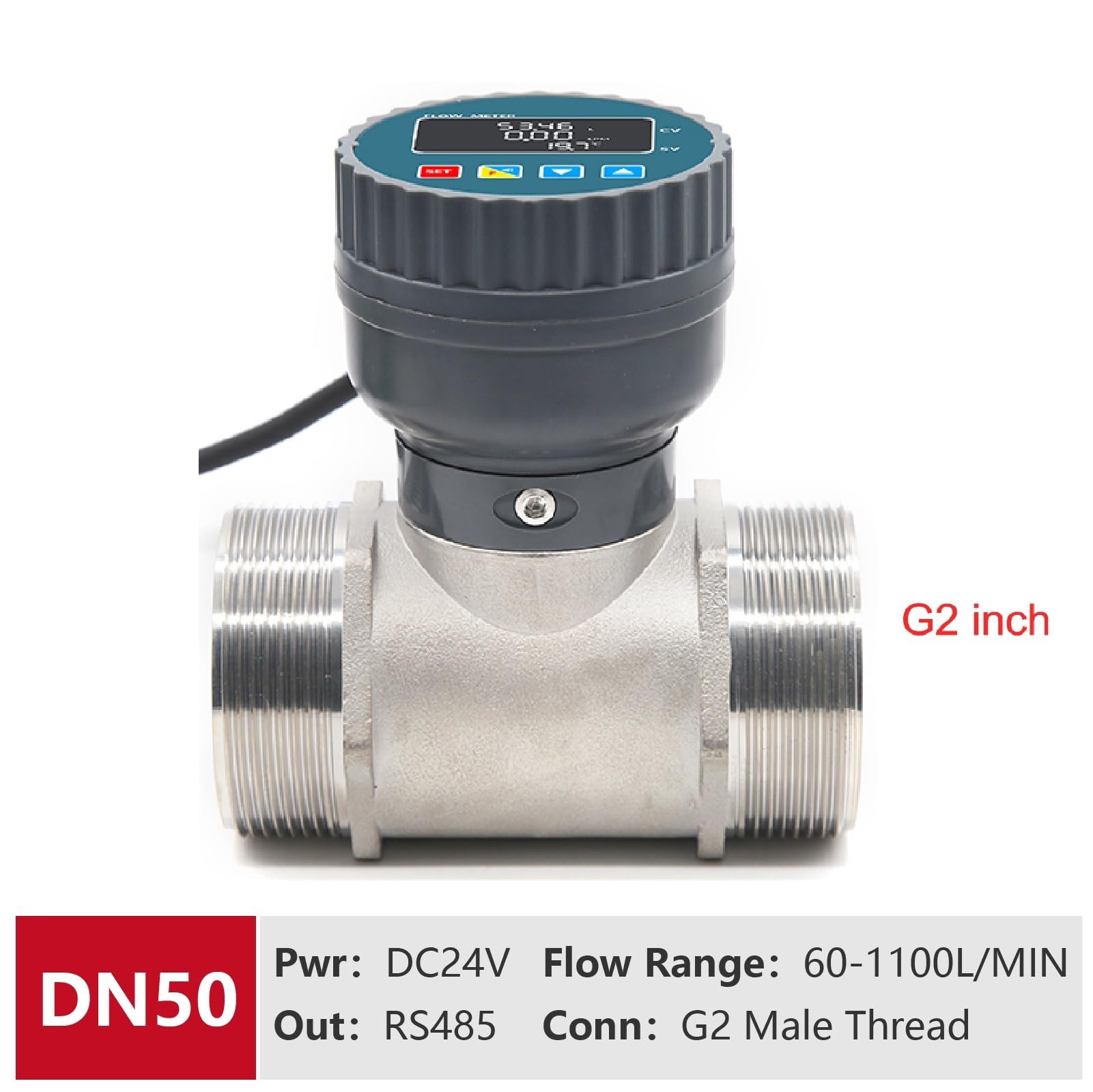 RS485 Inteligentny cyfrowy przepływomierz 5-1100L/MIN Stal nierdzewna G1 G2 G3/4 G1/2 Czujnik do pomiaru cieczy nawadniania rur kanalizacyjnych Przemysłowy(DN50)