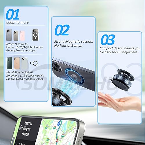 Miniatura 6 de Soporte magnético de teléfono para automóvil, soporte magnético de vacío ajustable de 360 grados, ventosa magnética al vacío para automóvil,