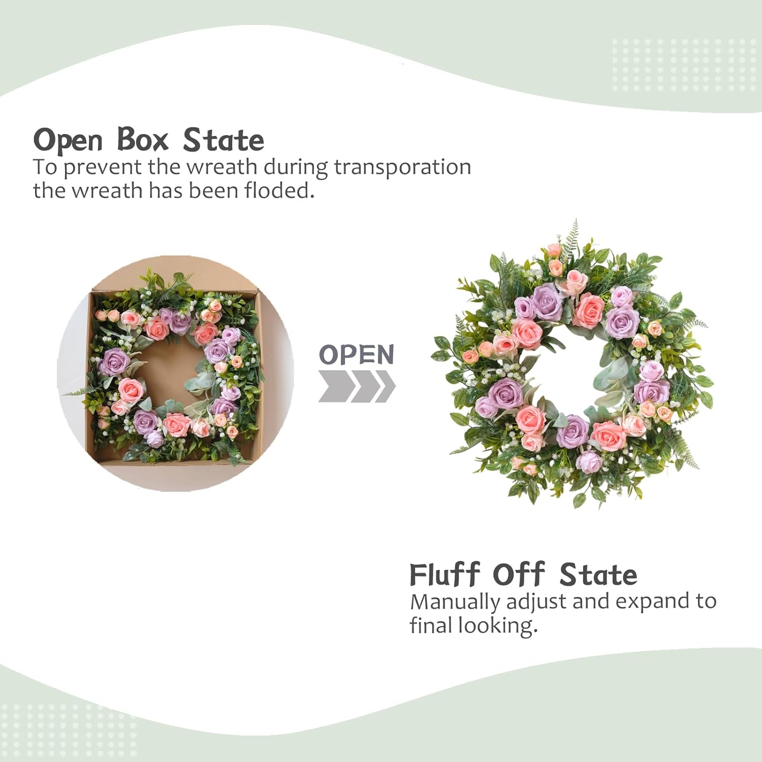 TEMPUS 22" Spring Wreath for Front Door - Purple Pink Peony & Silk Rose Wreath with Lamb's Ear Leaves, Farmhouse Floral Door Decor for Spring Summer