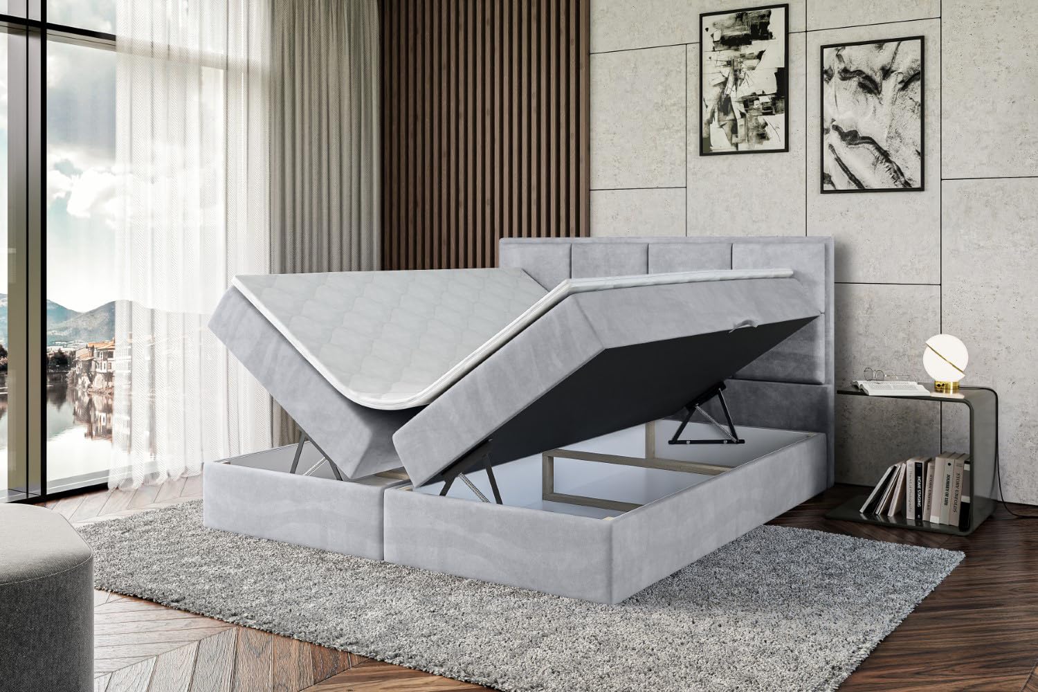 ALTDECOR Boxspringbett mit H3-Matratze NOVA - 180x200 - Grau | Lattenrost, Topper, Boxspringbett mit Bettkasten, Bett mit Stauraum, Doppelbett, Polsterbett