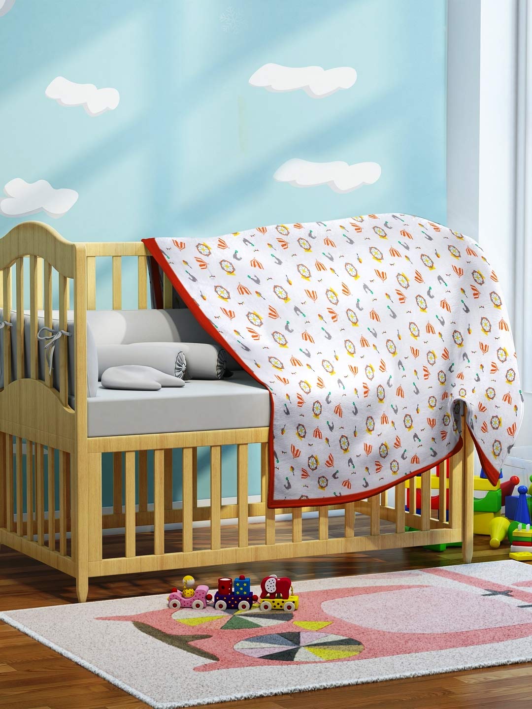 My Milestones 100% Cotton Muslin Baby Blanket - 4 Layered (43x43 inches) - Carnival Orange Print 1