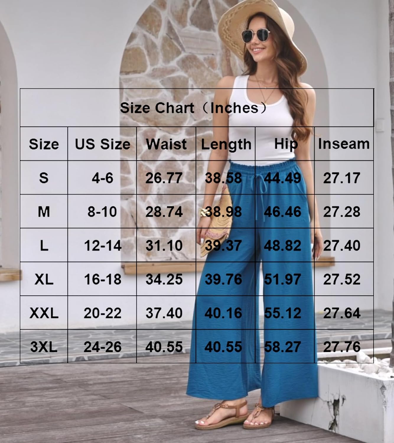 Bestbee Palazzo Pants for Women Dressy Casual Wide Leg Trousers Elastic Waist with Pockets - Image 5