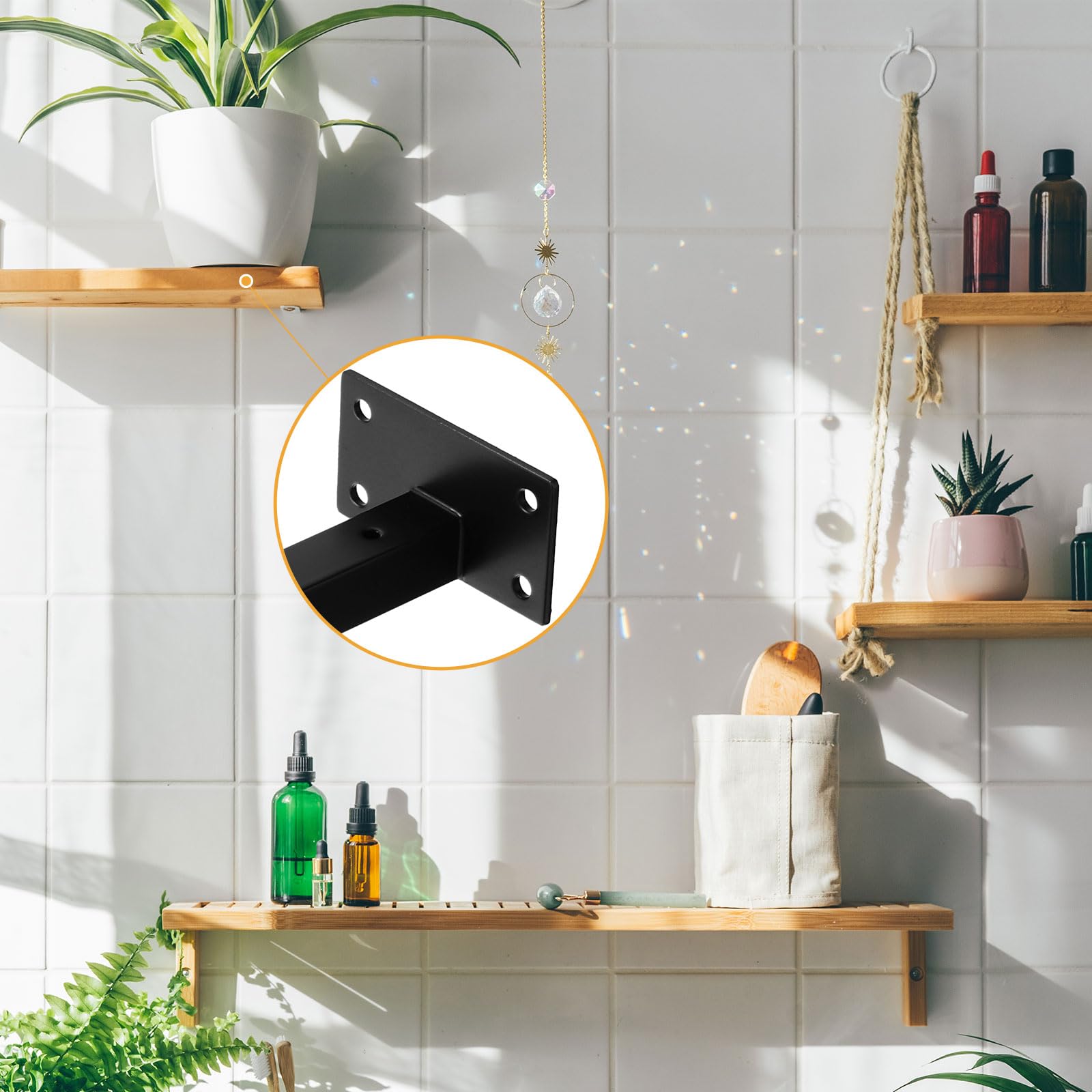 QUARKZMAN Soporte de Estante Flotante, Pack de 4 Soportes de Estante de Pared Ocultos de Hierro de 20 Pulgadas con Tornillos y Tubo de Expansión para Estantes de Madera (Negro)