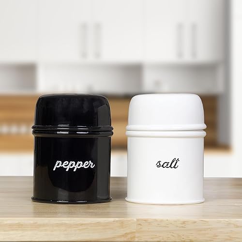 Miniatura 2 de AuldHome Design Juego de salero y pimentero (negro brillanteblanco) juego de coctelera contemporánea y moderna estilo rústico estilo retro esmaltado
