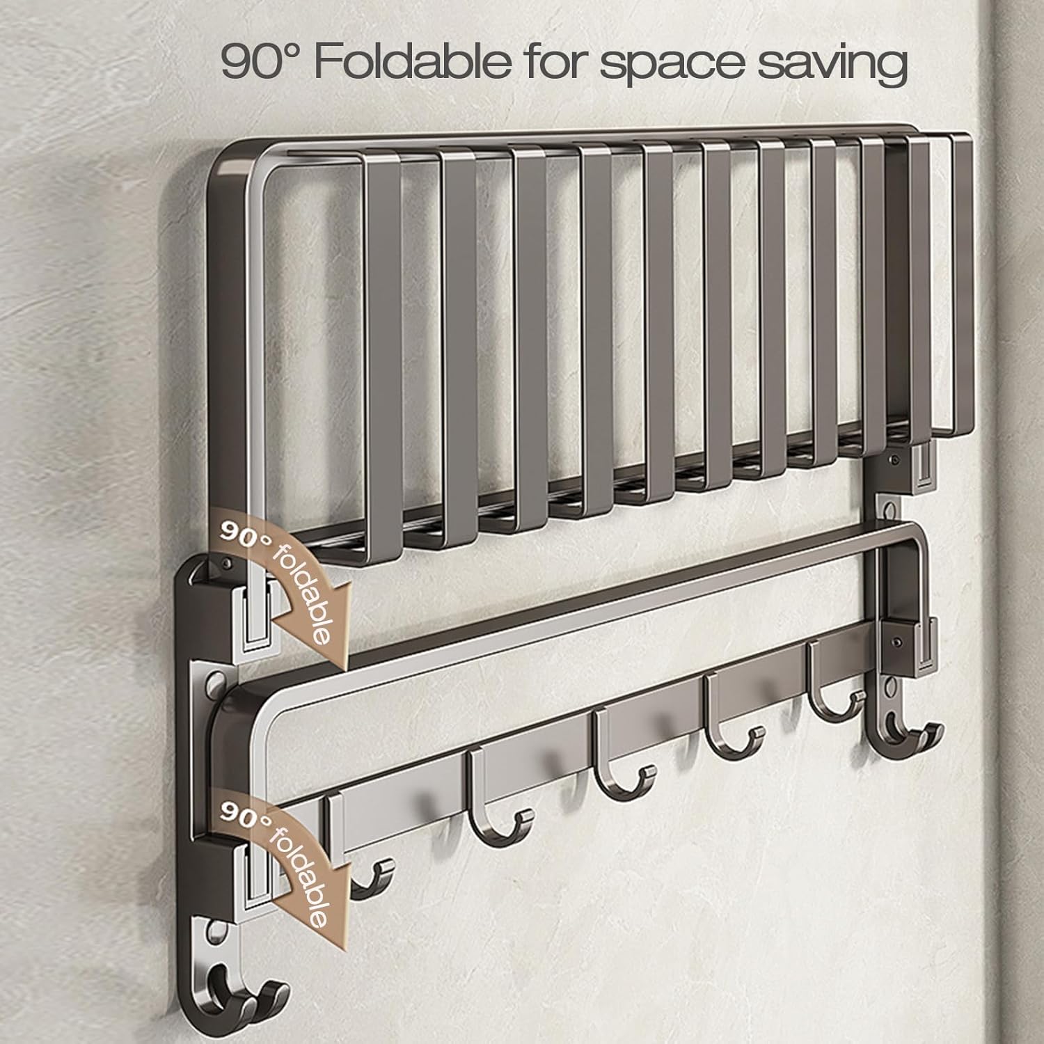 24 inches Bathroom Shelf Tower Rack (No Drilling) Shower Rack with Towel Bar with Tower hooks Shower Caddy - Grey