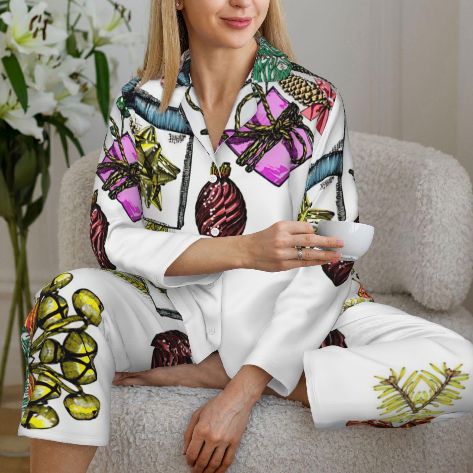 Boże Narodzenie 1 zestaw piżam damskie miękkie dwuczęściowe zestawy piżamowe topy z długim rękawem spodnie w kratę bielizna nocna kieszenie
