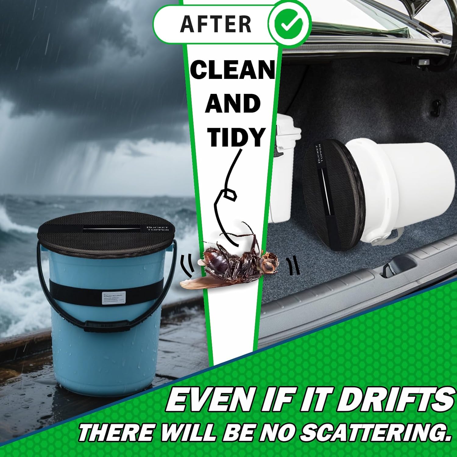Mesh 5 Gallon Bucket Lid (2 Pack), Compatible with YETI Loadout Bucket & Standard Pails, Boat Trash Can Top Cover for Fishing, Bait & Outdoor Gear Storage Accessories, Black