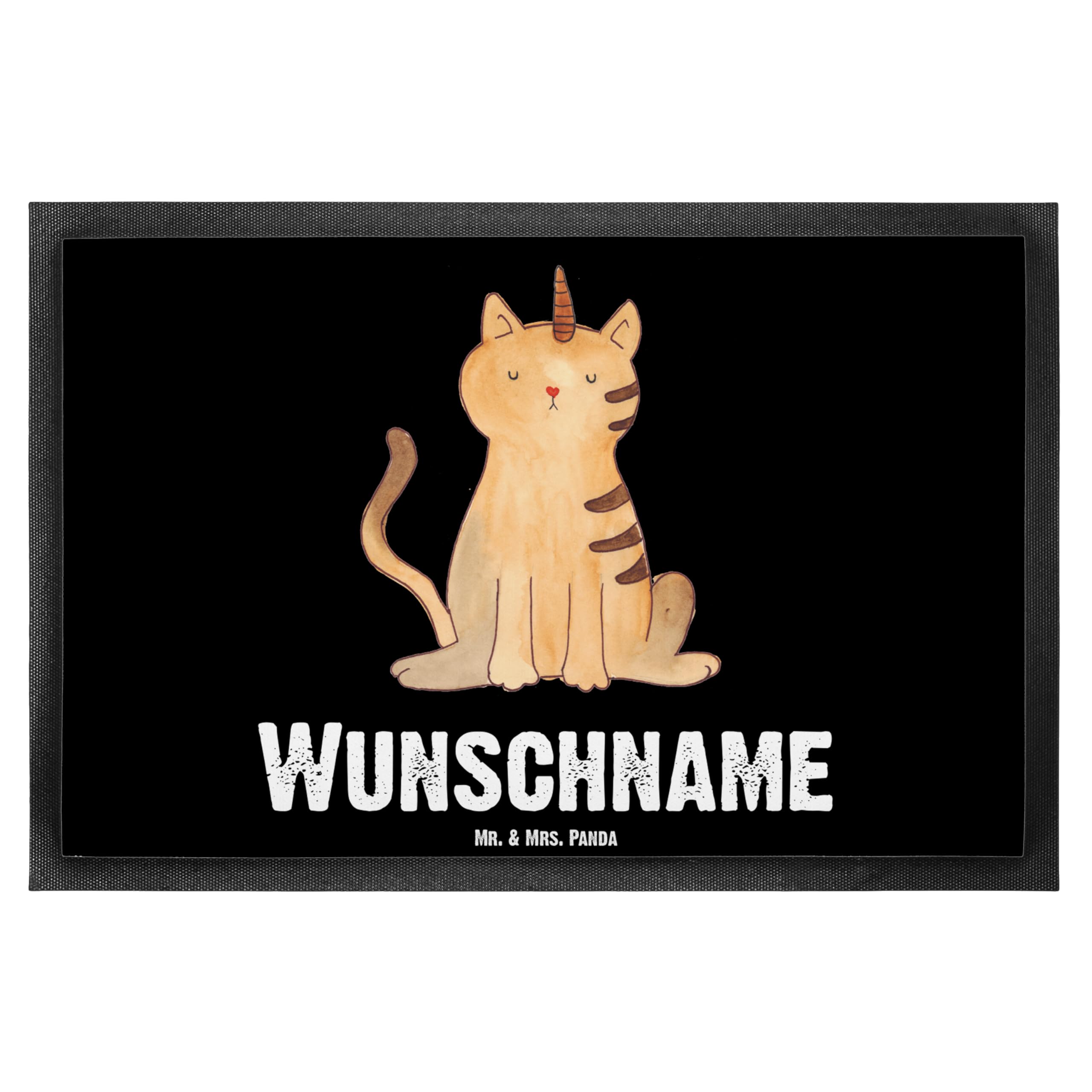 Mr. & Mrs. Panda Personalisierte Fussmatte Einhorn Katze 40 x 60 cm - Geschenke, Individuelle, Unicorn, Fußmatte personalisierbar, Regenbogen, Mieze, personalisiert, mit Namen, Glitzer
