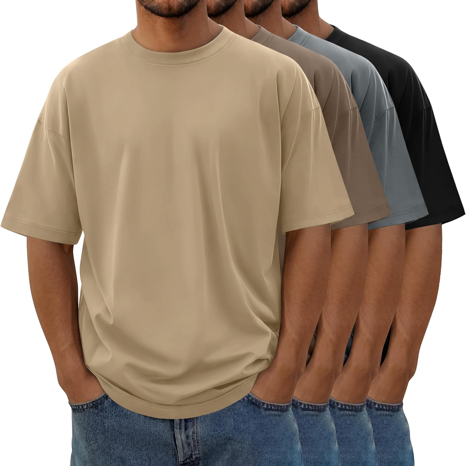 4 Pack Men's Oversized T-Shirts Baggy Short Sleeve Tees Tops Loose Fit Crew Neck Basic Gym Shirts