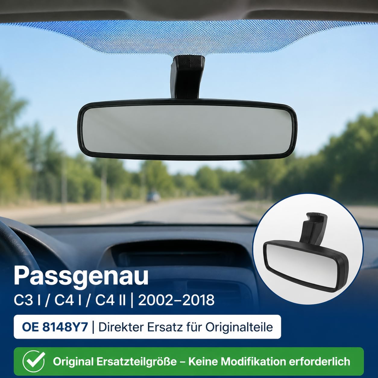 Miroir de Vision Intérieur Sécurité Visuelle Claire pour C3 I C4 I II, Plastique + Remplacement en Verre pour, 1 X Conducteurs de Miroir Intérieur