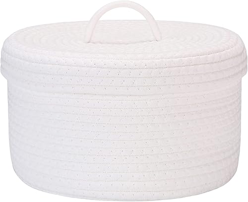 Vista 14 de Sea Team Cesta de almacenamiento redonda de cuerda de algodón con tapa, contenedor de almacenamiento tejido con tapa, contenedor de almacenamiento