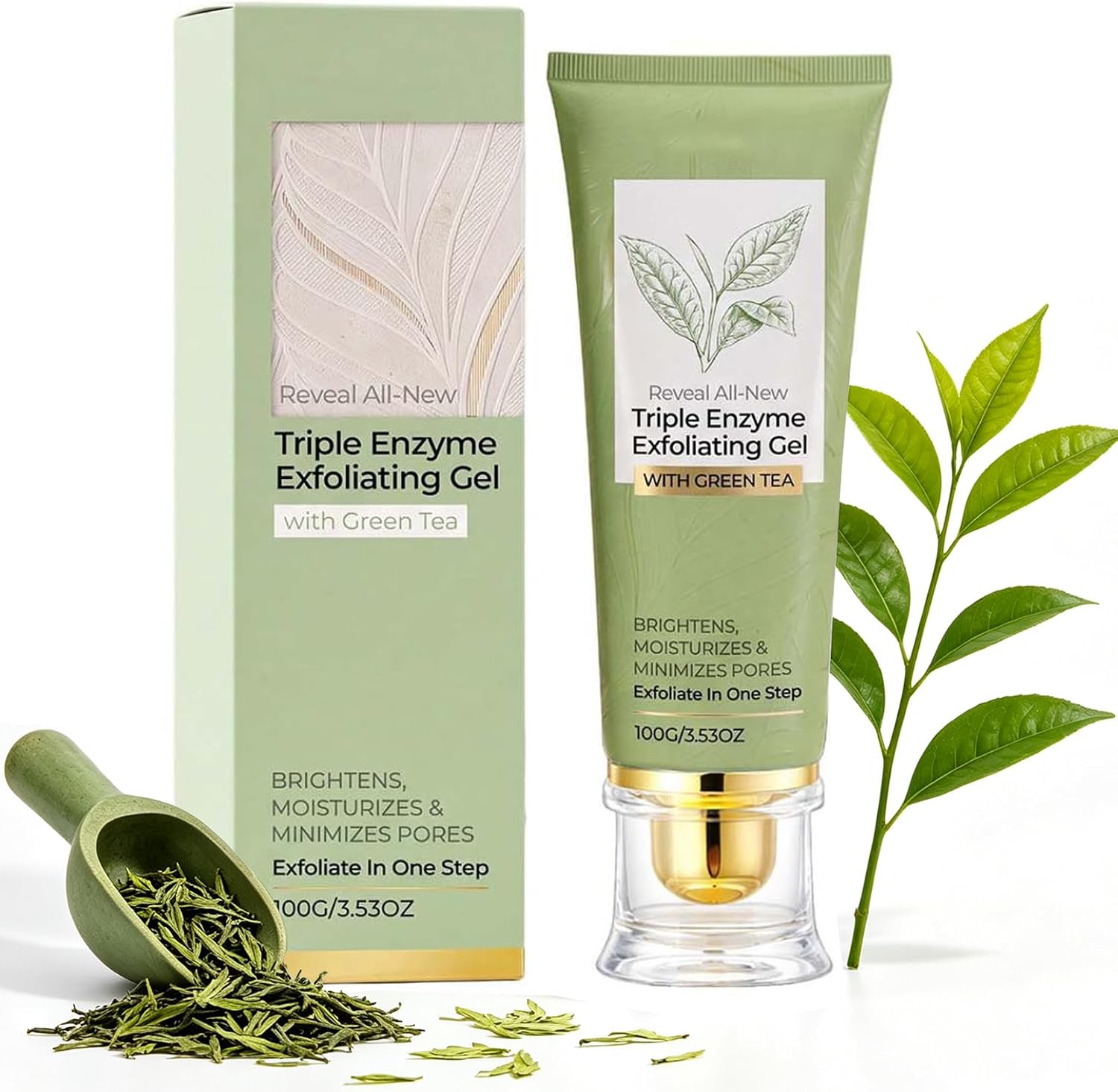 Triple Enzyme Exfoliating Gel | Gentle Peeling Gel for Face, Purifying Green Tea & Natural Cellulose Formula, Removes Dead Skin & Blackheads, Brightens Dull Complexion, Pore Minimizer for All Skin Types,1pc