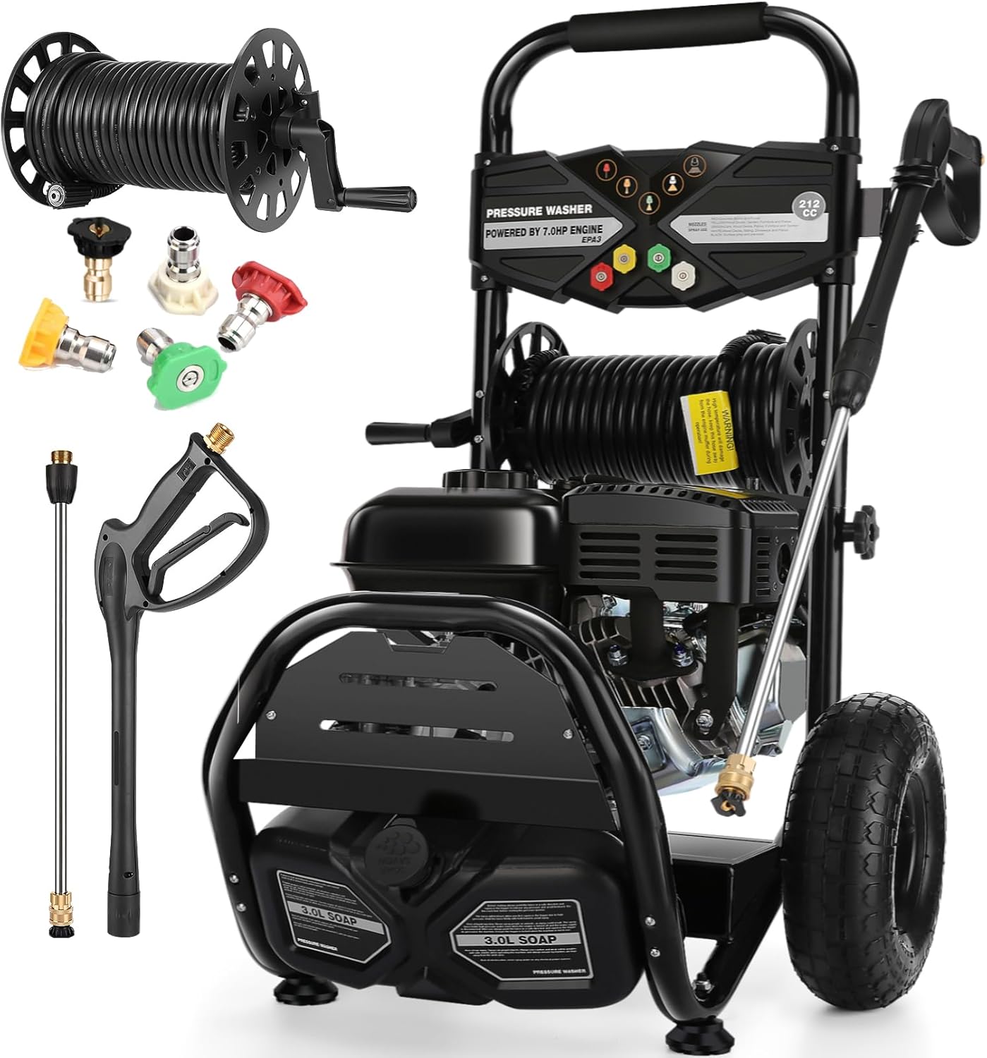 Professional 4200PSI 4GPM 212CC Gas Washing Machine, 10" Wheels 7.0HP Commercial Gas Exterior Cleaner with 3L Foam Bottle 5 Nozzles 33FT Hose for Home Car Yard(EPA/CARB/ETL Compliant), Black