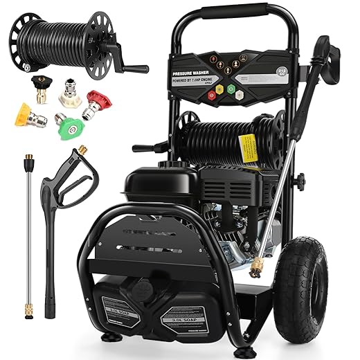 Professional 4200PSI 4GPM 212CC Gas Washing Machine, 10" Wheels 7.0HP Commercial Gas Exterior Cleaner with 3L Foam Bottle 5 Nozzles 33FT Hose for Home Car Yard(EPA/CARB/ETL Compliant), Black