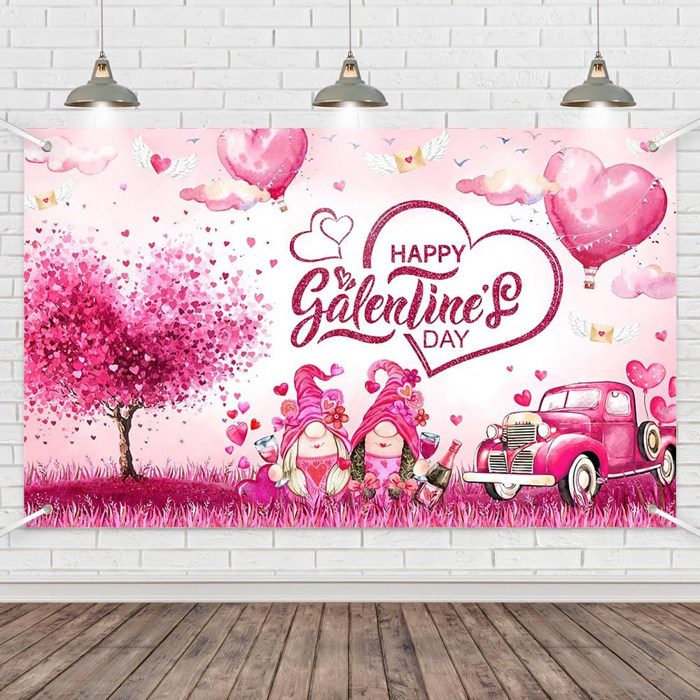 Wollmix Galentines Day Decorations Banner 70.8x43.3 Inch - Pink Love Heart Party Decor Favors Signs for Friends, Women, Her - Backdrop, Photo Booth Props, Gifts, Supplies