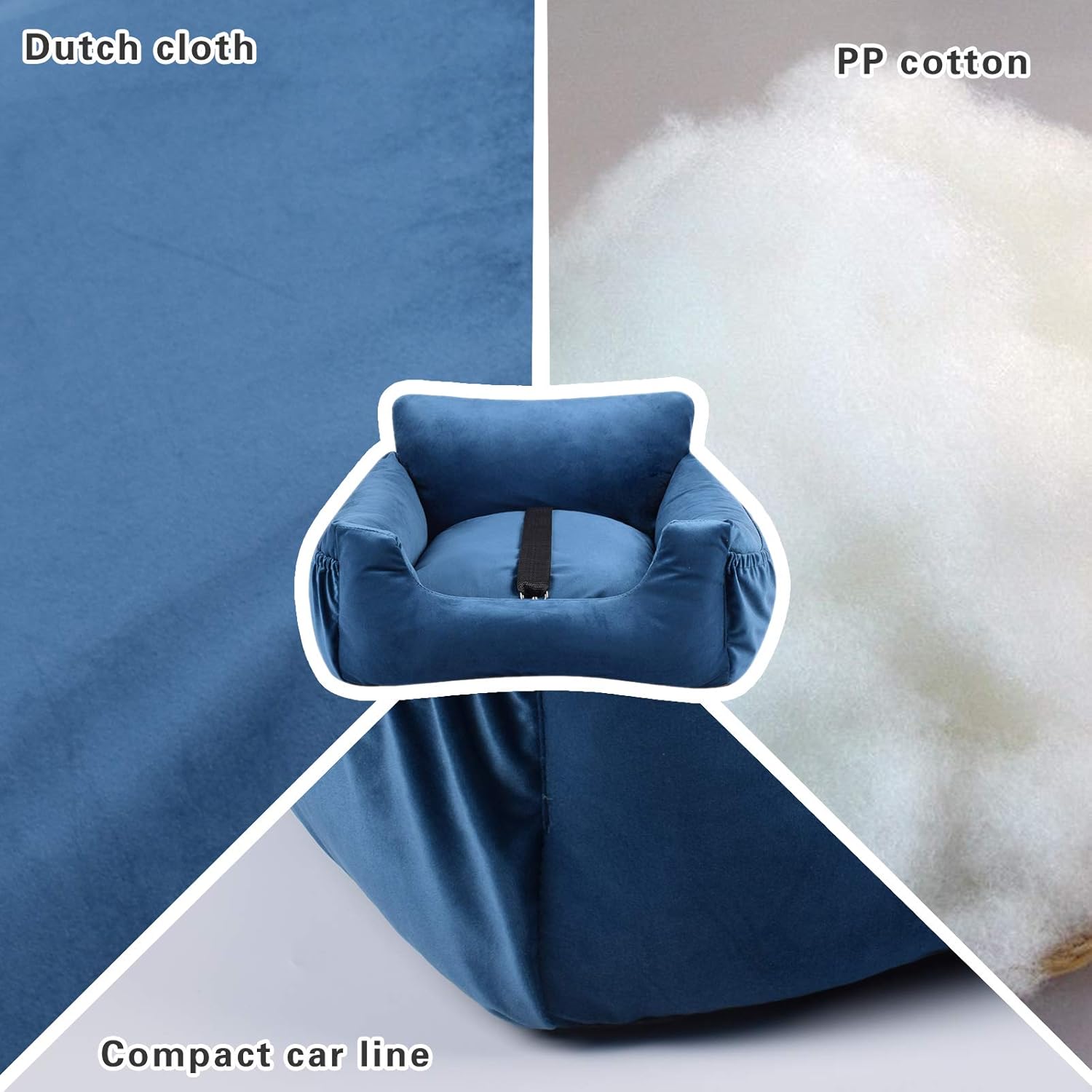 Portable Dog Booster Car Seat - Washable Puppy Travel Car Carrier Bed Detachable Small Dog Car Carrier Bed Anti-Slip Dog Car Seat with Storage Pocket,Clip-On Safety Leash (Navy Blue Stripes)