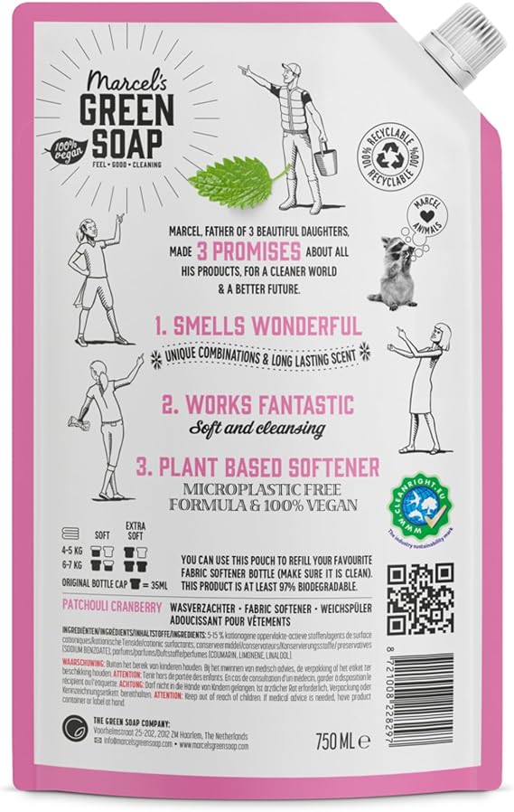 Marcel's Green Soap - Fabric Softener Refill Patchouli & Cranberry - Microplastic-free formula - Vegan - Packaging recyclable - 30 washes - 750 ml